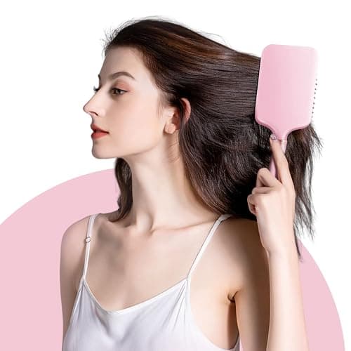 RHOS Paddle Brush for Women & Men - Detangler for Thick, Curly, Long, Wet & Dry Hair - Nylon Bristles Square Cushion Brush for Smoothing and Detangling (1 Pack - Pink) thumbnail 9