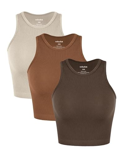 ODODOS 3-Pack Seamless Crop Tank for Women Ribbed Soft High Neck Cropped Tops - Image 1