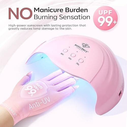 modelones UV Gloves for Gel Manicures, Professional UPF99+ Anti UV Protection Gloves for Gel Nail Lamp (Pink) thumbnail 4
