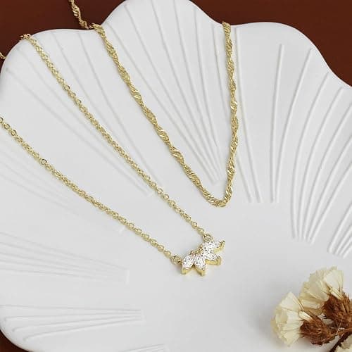Krudan Dainty Gold Necklaces for Women Cubic Zirconia 14k Gold Plated Layered Necklaces Cute Y Drop Necklace Simple Diamond Choker Necklaces Trendy Jewelry Gifts thumbnail 5