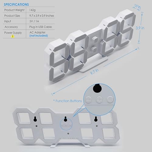 KOSUMOSU 3D LED Digital Wall Clock ,9.7", Large Display Table/ Desk Clock with Remote Control 12/24H Temperature (White Light) thumbnail 3