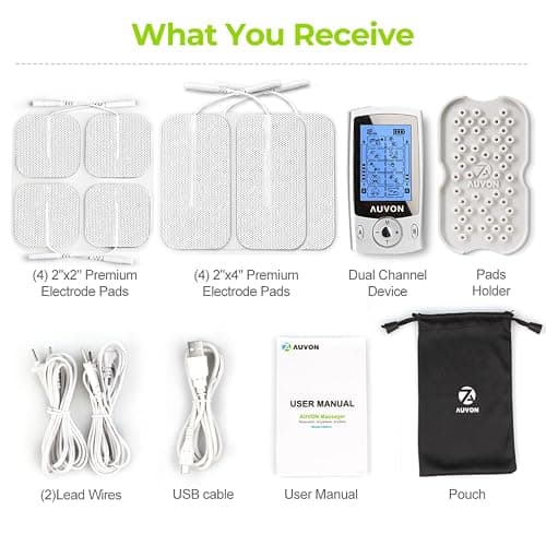 AUVON Dual Channel TENS Unit Muscle Stimulator Machine with 20 Modes, 2" and 2"x4" TENS Unit Electrode Pads thumbnail 8
