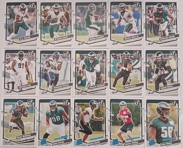 Philadelphia Eagles 2023 Donruss Factory Sealed 15 Card Team Set with Jalen Hurts and Fletcher Cox Plus Rated Rookie Cards of Jalen Carter, Nolan Smith, Tanner McKee and Tyler Steen thumbnail 3