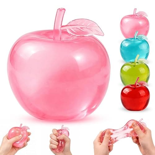 Apple Squishy,Pink Apples Squishy Shaped Stress Balls,Slow Rebound Clear Fruit Squeeze Fidget Toy Anxiety Relief Soft Stress Ball Pinch Sensory Toy (Pink) - Image 1