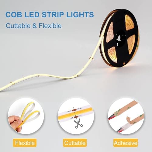 LLTOP COB LED Strip Lights Natural White 4000K, DC24v 16.4ft/5m High CRI 92Ra+ Flexible LED Tape Lighting DIY Cuttable for Bedroom Kitchen Cabinet Shelf (Power Supply&Dimmer Not Included) thumbnail 5