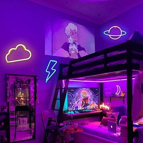 Neon Light Sign, 3 Pcs Eclair Planète Nuage Space Neon Sign Batterie USB Neon Sign Light Néon Signe Planète Lampe pour Chambre à Coucher Salle de Jeux Bar Fête Pépinière Fête d'anniversaire thumbnail 2