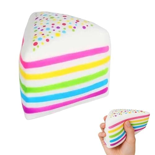 Jumbo Cake Squishy, Jumbo Rainbow Cake Squishy, Cute Stress Relief Simulation Slow Rising Cakes Squishies, Soft Squeeze Ball Birthday Gift (Rainbow) - Image 1