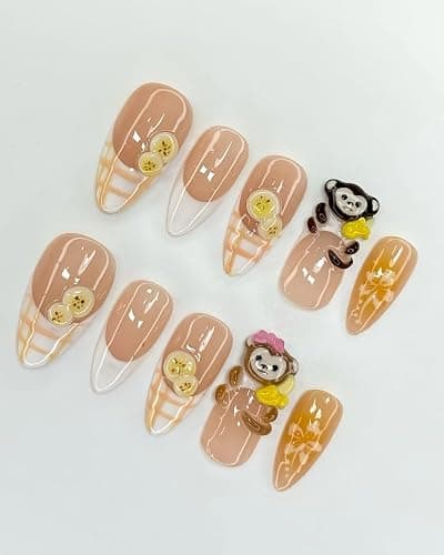 Handmade Monkey and Banana Press On Nail Art Set with Cute 3D Cartoon Designs thumbnail 2