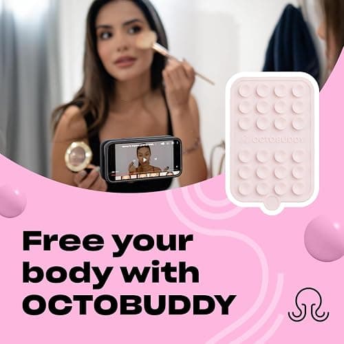OCTOBUDDY Double - Silicone Double Sided Suction Phone Case Detachable Mount - Hands-Free, Strong Grip Holder for Selfies & Videos - iPhone & Android Compatible - 2.5″ x 3.75″, Chalk Pink thumbnail 3