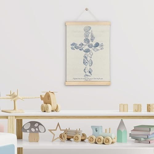 SereneHanctuary Christian Beach Coastal Wall Art, Shell Bible Verses Wall Decor, Christian Poster Hanger Frame for Nursery Room Bedroom Classroom,12X16Inches thumbnail 3