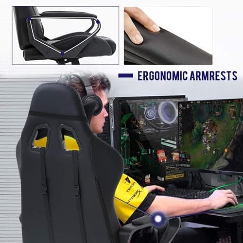 BestOffice High-Back Gaming Chair PC Office Chair Computer Racing Chair PU Desk Task Chair Ergonomic Executive Swivel Rolling Chair with Lumbar Support for Back Pain Women, Men,White thumbnail 6