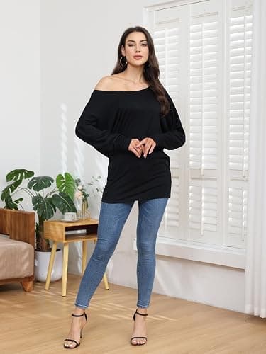 Poetsky Women's Long Sleeve Off Shoulder Tunic Tops Loose Casual Oversized Shirts Blouse thumbnail 8