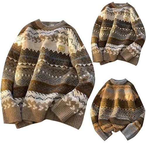 OCUH Grandpa Sweater Striped Sweater Women Ribbed Knit Jumper Top Knit Sweater Vintage Pullover Sweater thumbnail 3
