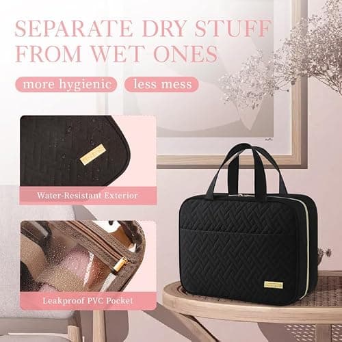 HOTOR Travel Toiletry Bag - Hanging Toiletry Bag for Women & Men, Makeup Bag/Big Comparment, Waterproof for Travel Accessories, Travel Essentials, Large, Black thumbnail 5