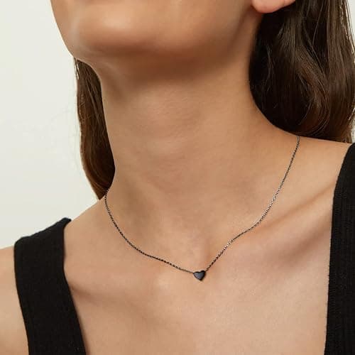 ChicSilver 925 Sterling Silver Heart Jewelry Set, Dainty Black Heart Necklace and Stud Earrings Set for Women thumbnail 3