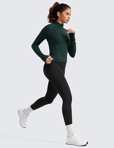 CRZ YOGA Matte Fleece Lined Athletic Leggings Pockets 28" - Water Resistant Hiking Casual Workout Womens Thermal Pants thumbnail 4