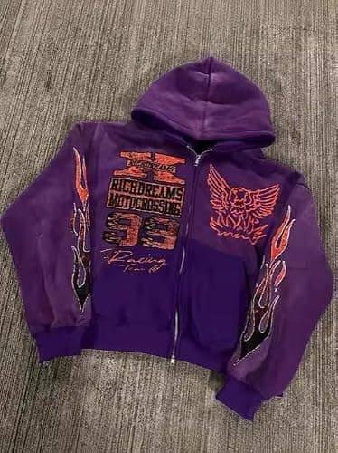 OANTGM Zip Up Hoodie Grunge Jackets Streetwear Y2k Unisex Emo Vintage 2000s Outerwear Oversized Graphic Hoodies Star Rapper thumbnail 3