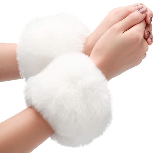 SATINIOR Faux Fur Short Wrist Cuff Winter Fuzzy Wrist Cuff Warmers for Women Girls Favors - Image 1
