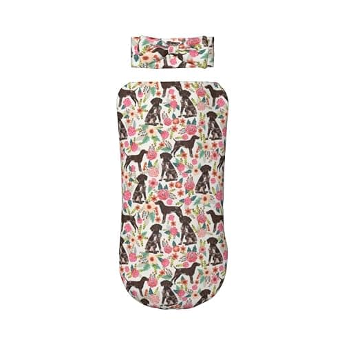German Shorthaired Pointer Dogs Flower Floral Newborn Swaddle Blanket with Headband Set Soft Nursery Shower Gift Set for Unisex Baby thumbnail 9