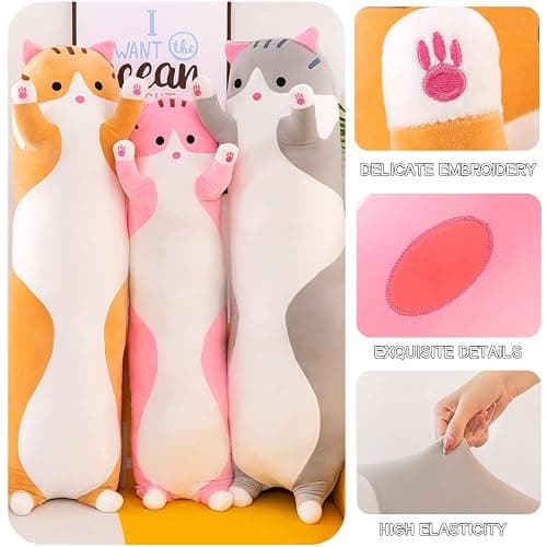 Giant Cat Pillow Plush Cartoon Kitty Sleeping Hugging Pillow, Cuddly Soft Long Kitten Body Pillow Doll Cat Cushion Toy for Kids Girlfriend (Yellow, 90cm/35.4inch) thumbnail 6