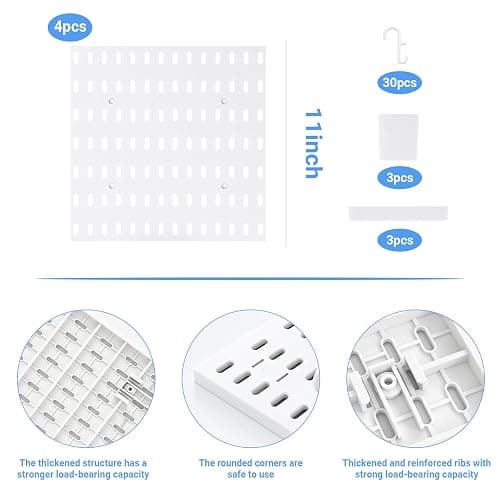 YIQXKOUY 22" x 22" Pegboard Combination Wall Organizer Kit Including 4 Pieces Peg Board and 36 Accessories Modular Hanging Wall Mount Display Peg Board Panel Kits for Bedroom, Home, Office, Bathroom thumbnail 3