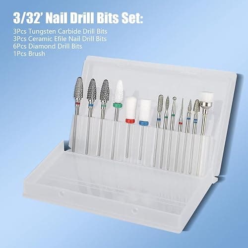 Depvko 13PC Nail Drill Bits Set, Drill Bits for Nails, 3pcs Tungsten Carbide Drill Bits+ 3pcs Ceramic Efile Nail Drill Bits+ 6pcs Cuticle Drill Bits+ 1pcs Brush, 3/32 inch Nail Bits for Nail Drill thumbnail 7