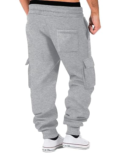 A WATERWANG Men's Fleece Cargo Sweatpants Casual Cotton Tapered Drawstring Athletic Workout Joggers Sweat Pants with Pockets thumbnail 2