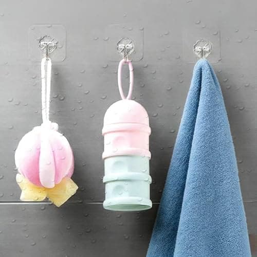 Adhesive Hooks - Heavy Duty Sticky Wall Hooks for Hanging, Removable Waterproof Hooks for Bathroom Kitchen, Damage-Free Transparent Hooks 12pcs thumbnail 2