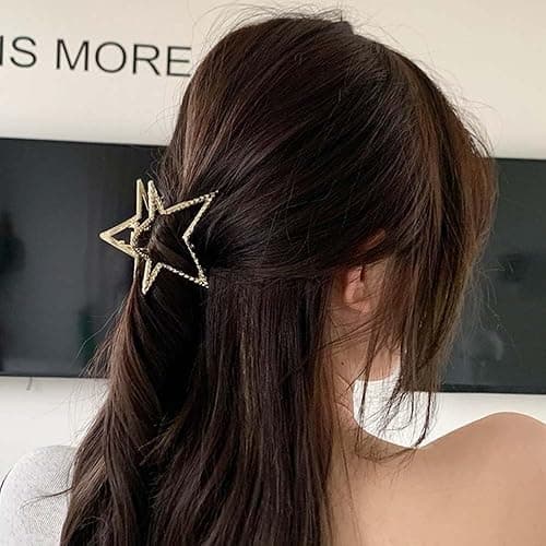 2 Pcs Hair Claw Clips Glod Silver Metal Medium Star Hair Clips for Thick or Thin Hair Strong Hold Y2k Claw Clips Elegant Design Non Slips Hair Jaw for Women Hair Accessories thumbnail 2