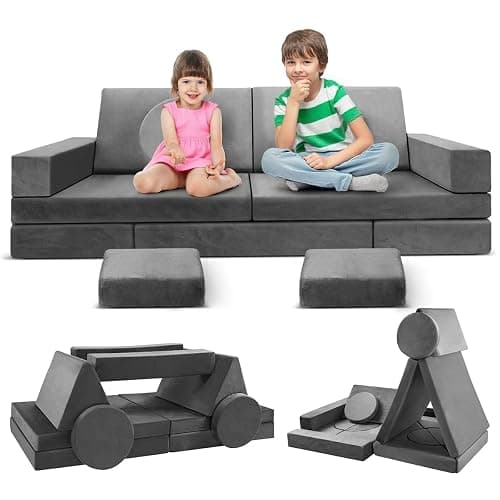 Modular Kids Play Couch 18pcs Toddler Floor Sofa, Sectional Couch for Children Bedroom and Playroom Furniture for Playing, Creativing, Convertible Foam and Floor Cushion for Boys and Girls - Image 1