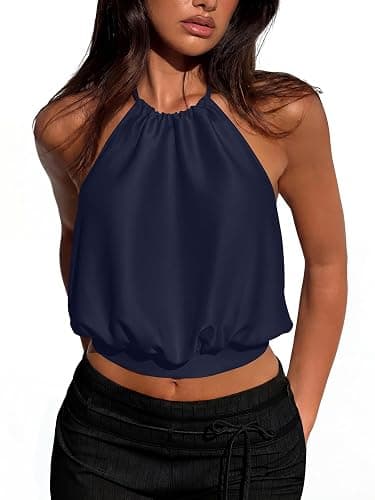 REORIA Women's Halter Backless Crop Top Sexy Sleeveless Summer Going Out Outfits 2026 Trendy - Image 1