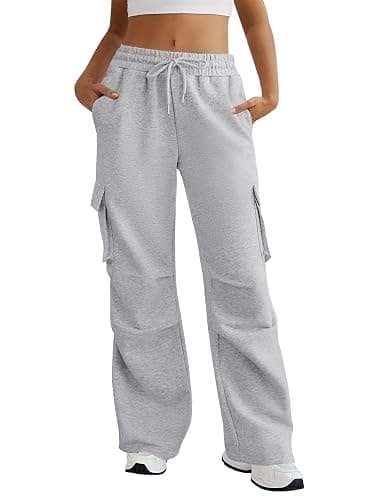 DLOODA Wide Leg Cargo Sweatpants Women Drawstring High Waisted Baggy Sweat Pants Stretchy Cotton Pants with Pockets - Image 1