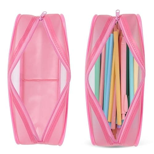 Soul Projekt Clear Pencil Case for Exams, Large Pink Transparent Exam Pencil Case for Students, Portable Clear Makeup Bag, PVC Pouch See Through Toiletry and Cosmetic Bag, Back to School Supplies thumbnail 5