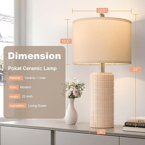 PoKat 23" Pink Ceramic Table Lamps Set of 2, Modern Bedroom Lamps for Girls Room, Bedside Lamps for Night Stands, Cute Lamps for Living Room Decor, Nightstands Desk Lamp, Pink - Light Pink - 23'' Ceramic Lamps thumbnail 7