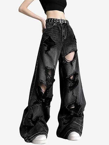 Lafaguw Baggy Jeans for Women Men Ripped Straight Leg Pants High Waisted Distressed Jeans Y2K Grunge Summer Clothes. thumbnail 2