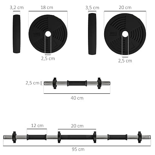 SPORTNOW Haltères 2 en 1 réglables, haltères libres avec poignées antidérapantes, 15KG - Barres incluses - entraînement Musculaire & haltérophilie thumbnail 7