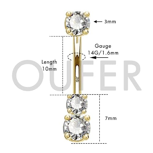 OUFER 14K Solid Gold Belly Navel Button Ring Clear 5A Cubic Zirconia Design Belly Rings Piercing Jewelry thumbnail 6