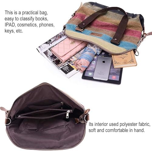 SNUG STAR Canvas Handbag Multi-Color Striped Lattice Cross Body Shoulder Purse Bag Tote-Handbag for Women thumbnail 4