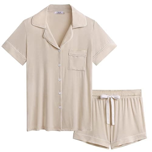 Cherrydew Women Bamboo Viscose Super Soft Comfy Summer Cooling Short Sleeve Button Down Pajama Shorts Set S-XXL - Image 1
