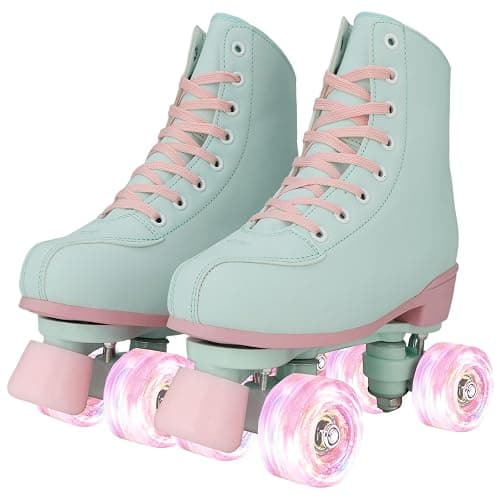 YYW Roller Skates for Women Girls Black Pink Roller Derby Skates Light Up Adult Double Row PU Leather Skates for Youth Adult Beginner Outdoor - Image 1