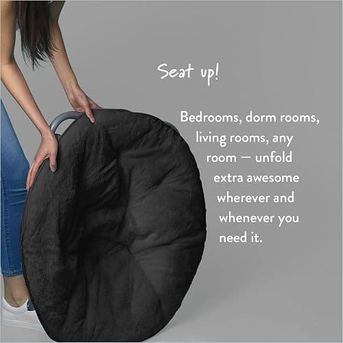 Urban Lifestyle Faux Fur Saucer Chair, One Size, Black thumbnail 8