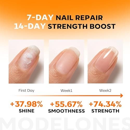 Modelones Nail Strengthener and Growth, Water-Based Nail Hardener Repair | Nail Hardener Extra Strong and Growth 3-in-1 Clear Nail Repair Mode Strengthening Polish Care Gifts Women 13.5ml 0.46 Fl Oz thumbnail 2