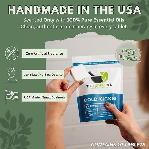 Cold Kicker Shower Steamers Aromatherapy for Relief - USA Made - Peppermint & Eucalyptus Shower Bomb Tablets - Mothers Day Gift for Mom - Soothing Natural Essential Oils (10 Pack) thumbnail 5