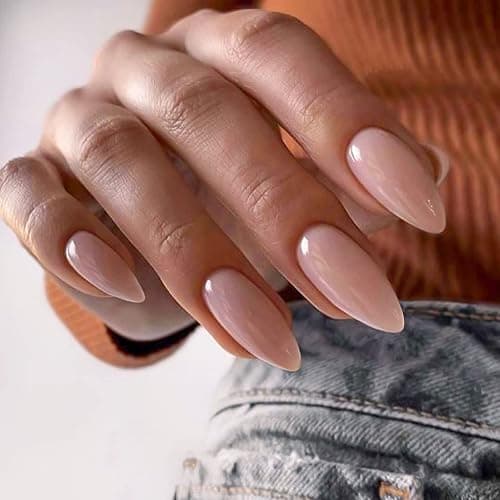 YOSOMK Nude Press on Nails Almond Shaped Medium Glossy Fake Nails for Women | Stick on Nail, Natural Full Cover, False Nail, Acrylic Glue on Nails, for Date or Work thumbnail 5