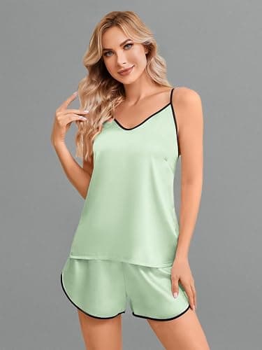 Girls & Women Silk Pajamas Set Satin Camisole Sleepwear 2 Piece Pjs, 3 Years - Women XXL thumbnail 7