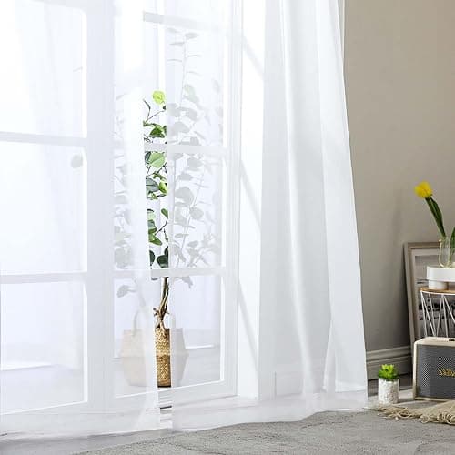 WelvetBLK White Sheer Curtains 84 Inches Long 2 Panels Set for Bedroom Living Room, Soft Airy Light Filtering Modern Solid Rod Pocket Drapes Window Treatments, White, Each 42" W x 84" L thumbnail 8