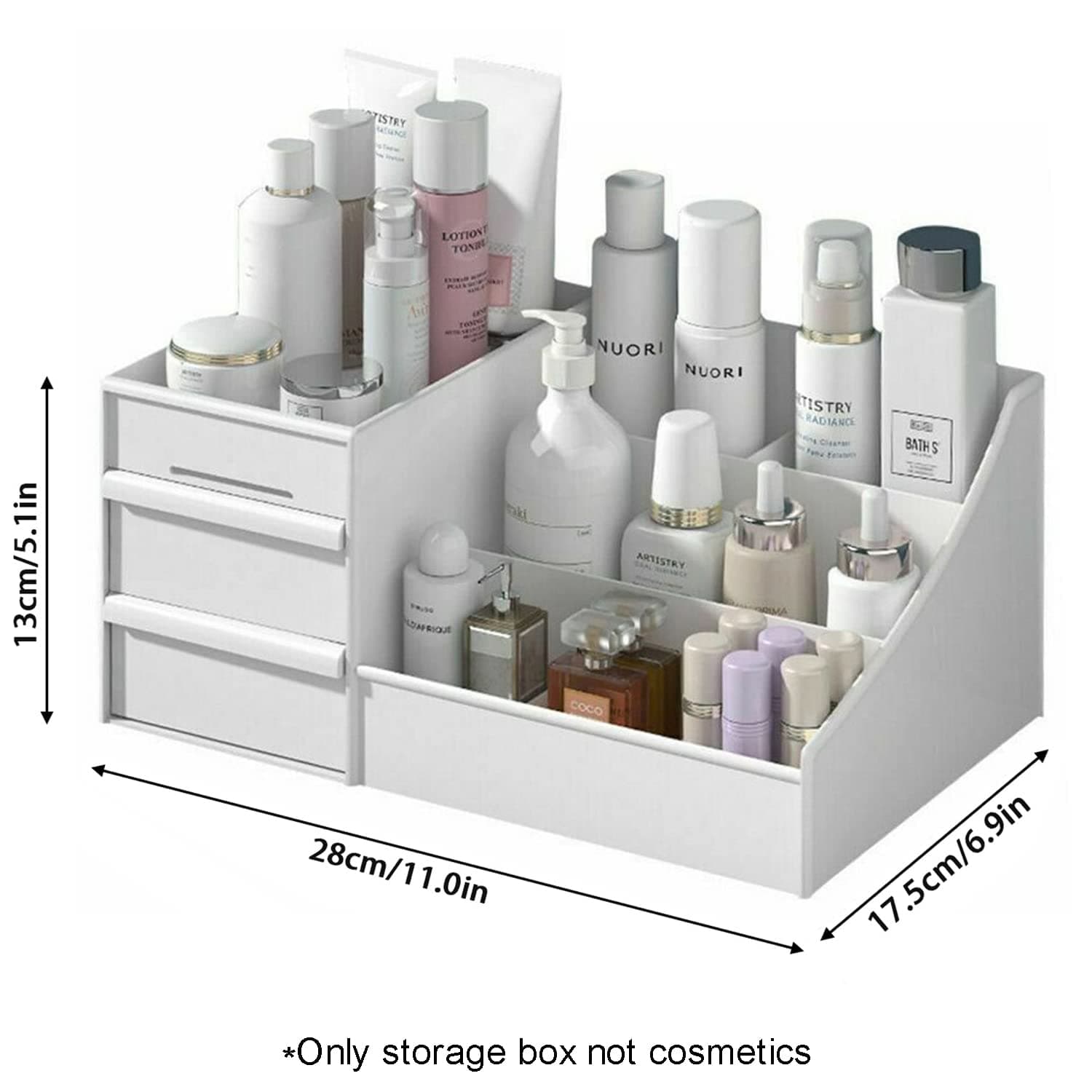 Yotsuba Clarity Cosmetic Organizer with 2 Drawers - Clear Makeup Organizer & Skincare Organizer for Bathroom & Desktop, Multifunctional Jewelry and Cosmetic Organizer Cabinet, White thumbnail 4