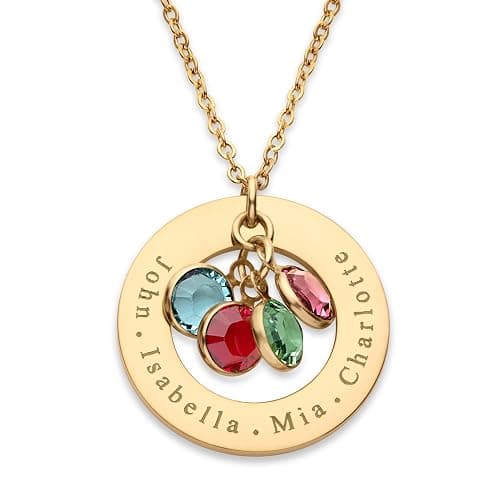 Birthstone Necklace for Mom 1 to 5 Kids Names and Birth Month Stones, Custom Family Jewelry for Women, Personalized Birthday Day, Mother's Day Gift for Wife Girlfriend, Grandma, 18k Gold Plated - Image 1