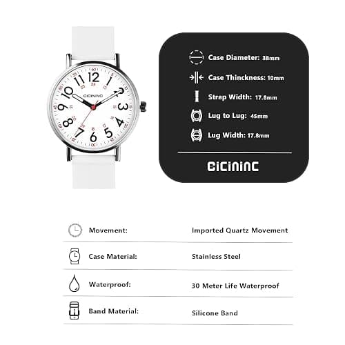 cicininc Watch with Second Hand for Nursing Women | Analog | Military Time | Silicone Band | Easy Read Dial | 12/24H | for Nurses, nursing students, medical professionals thumbnail 7
