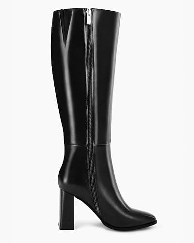 Coutgo Womens Wide Calf Knee High Boots Chunky High Heel Square Toe Fashion Leather Shoes with Side Zipper thumbnail 4